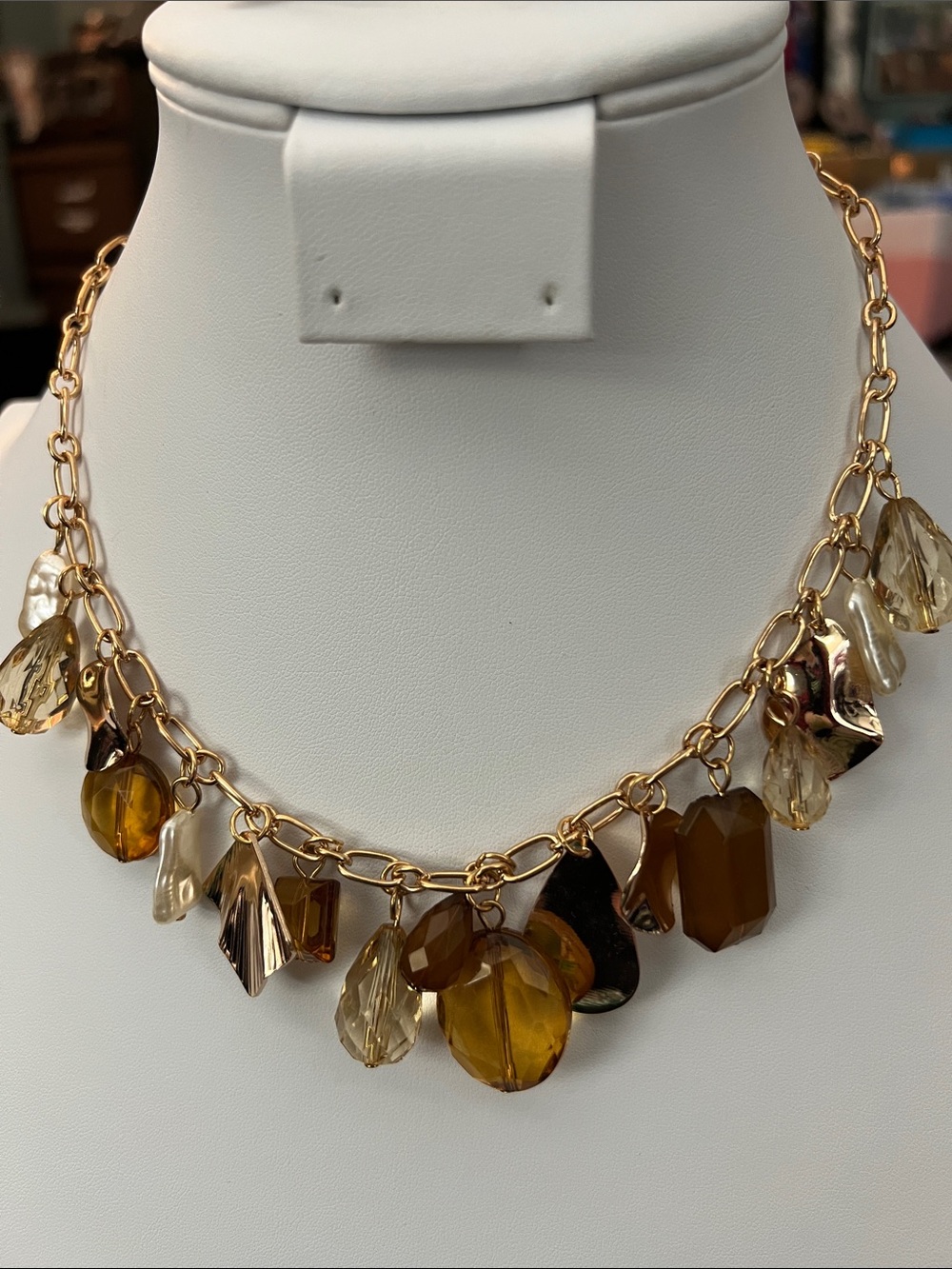 Paparazzi Gold-Tone Amber & Crystal Charm Necklace - Women Jewelry